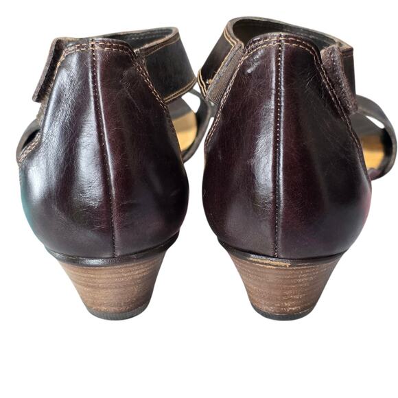 Paul Green München Brown Leather Low Heel Sandals Women’s Size 7 Ankle Strap - Picture 3 of 7